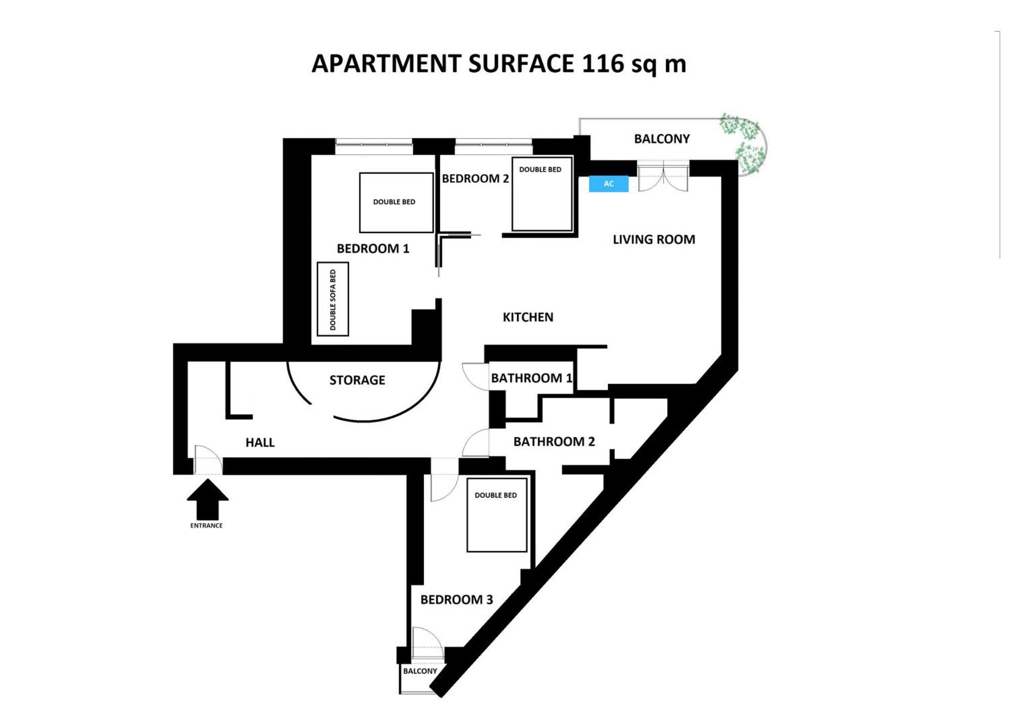 Spacious 3Br Apartment With Ac In Living Room, 2 Balconies Krasków Exterior foto